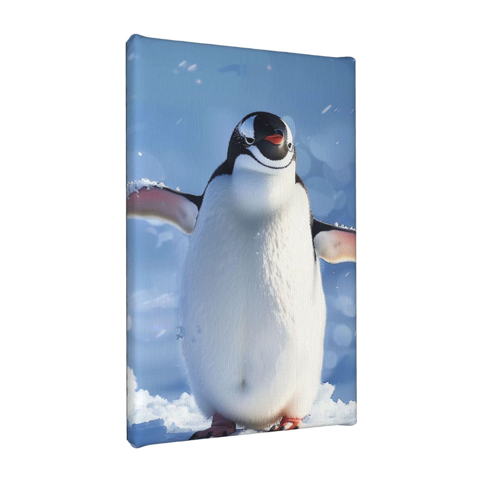 YKLJG Cute Penguin Printed Wall Art Canvas Painting 20x30 CM Wooden Framed Picture Painting Artwork Prints for Bedroom Kitchen Home Office Decor
