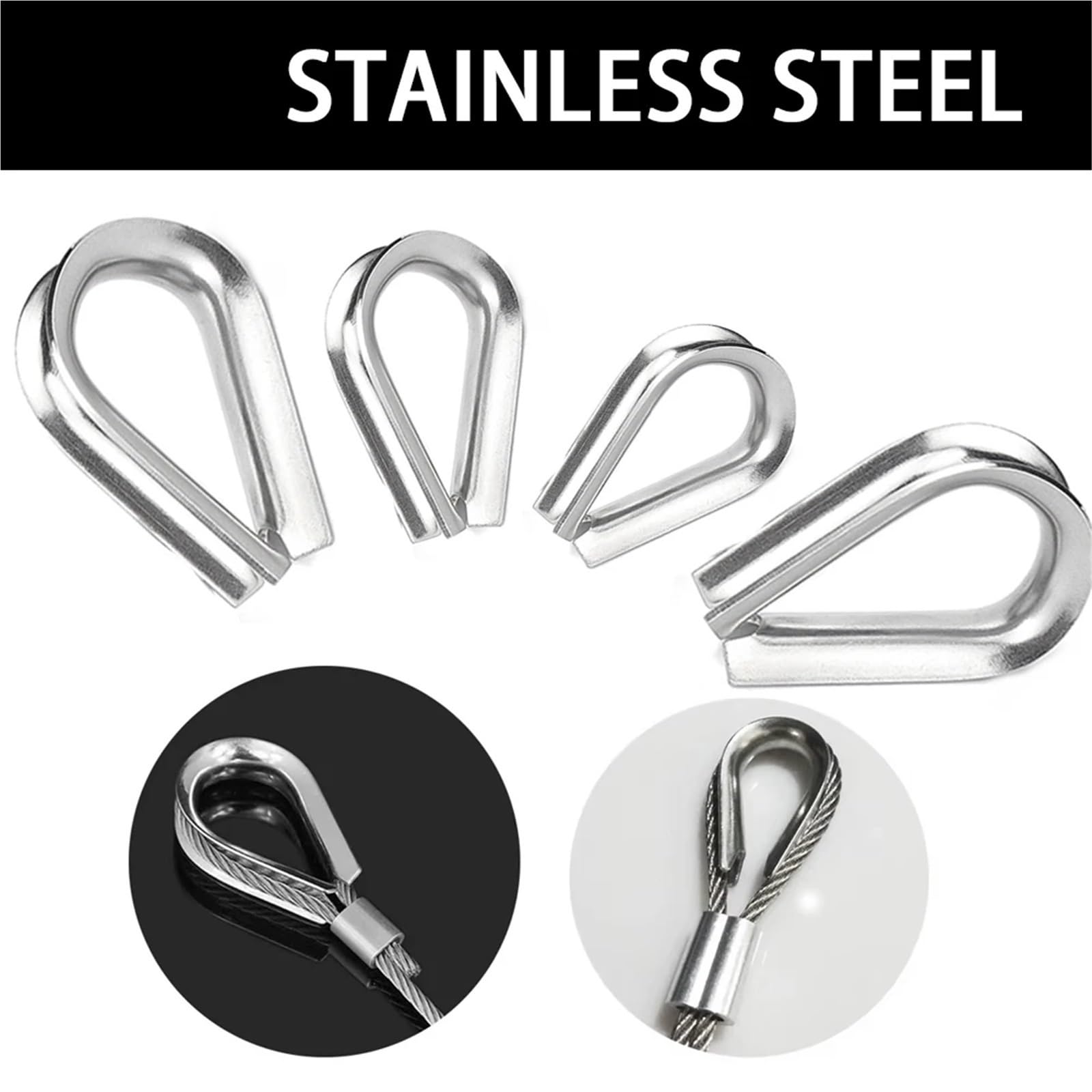 Cosses Pour Câbles Métalliques Lot de 80 anneaux en forme de cœur en acier inoxydable 304, M2-M8, serre-câbles, manchons de protection, cosses, accessoires de gréement(M6)