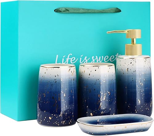 Miniatura 5 de Juego de 4 accesorios de baño, juego de baño de cerámica de diseño de lujo, soporte para cepillos de dientes, vaso para cepillos de dientes,