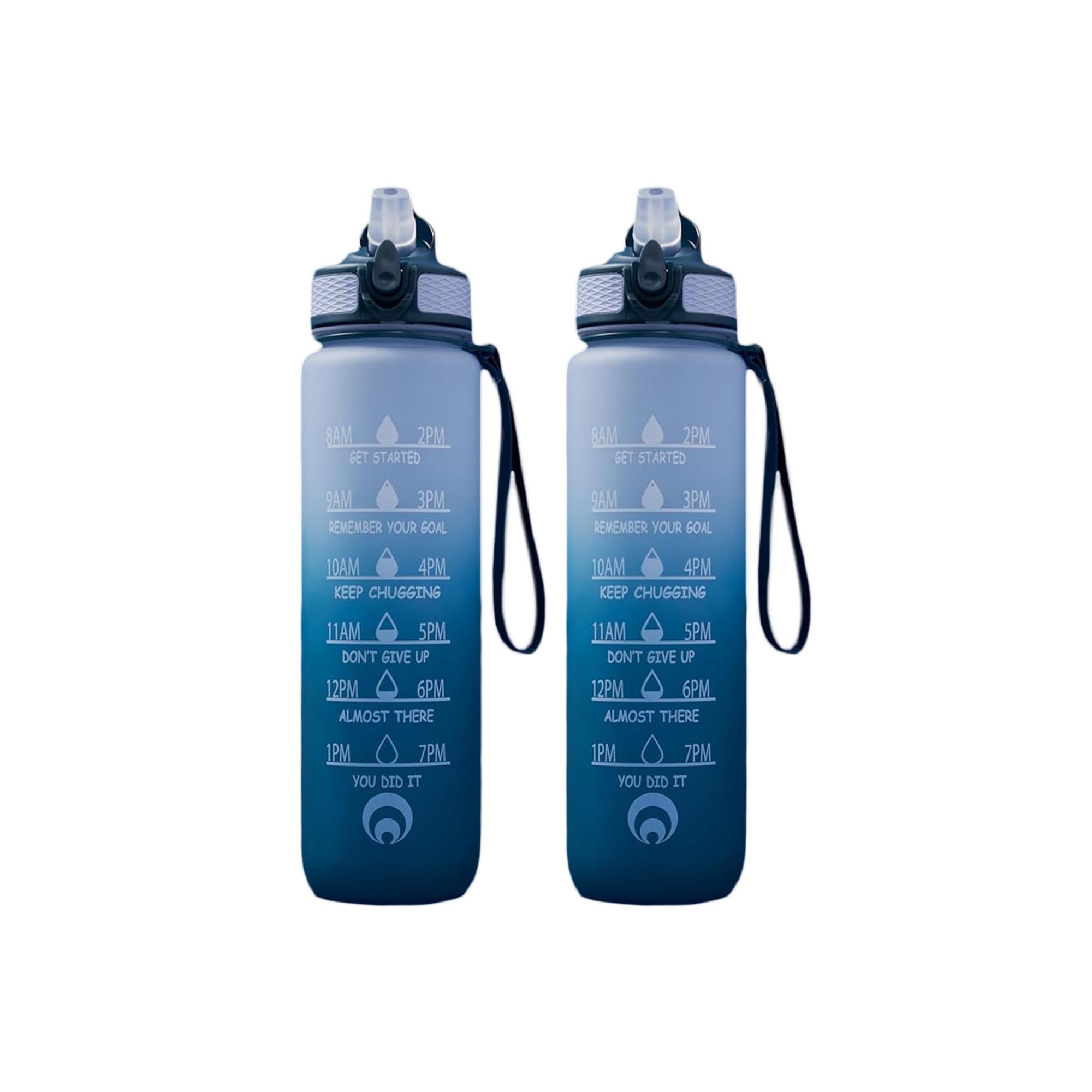 1 Litre Water Bottle, Pop Up Straw Leakproof Lock Cover BPA Free Tracker Motivational Time Marker Sports Drink Bottle For Fitness, School, Gym, Sports (Navy 2 Pack)