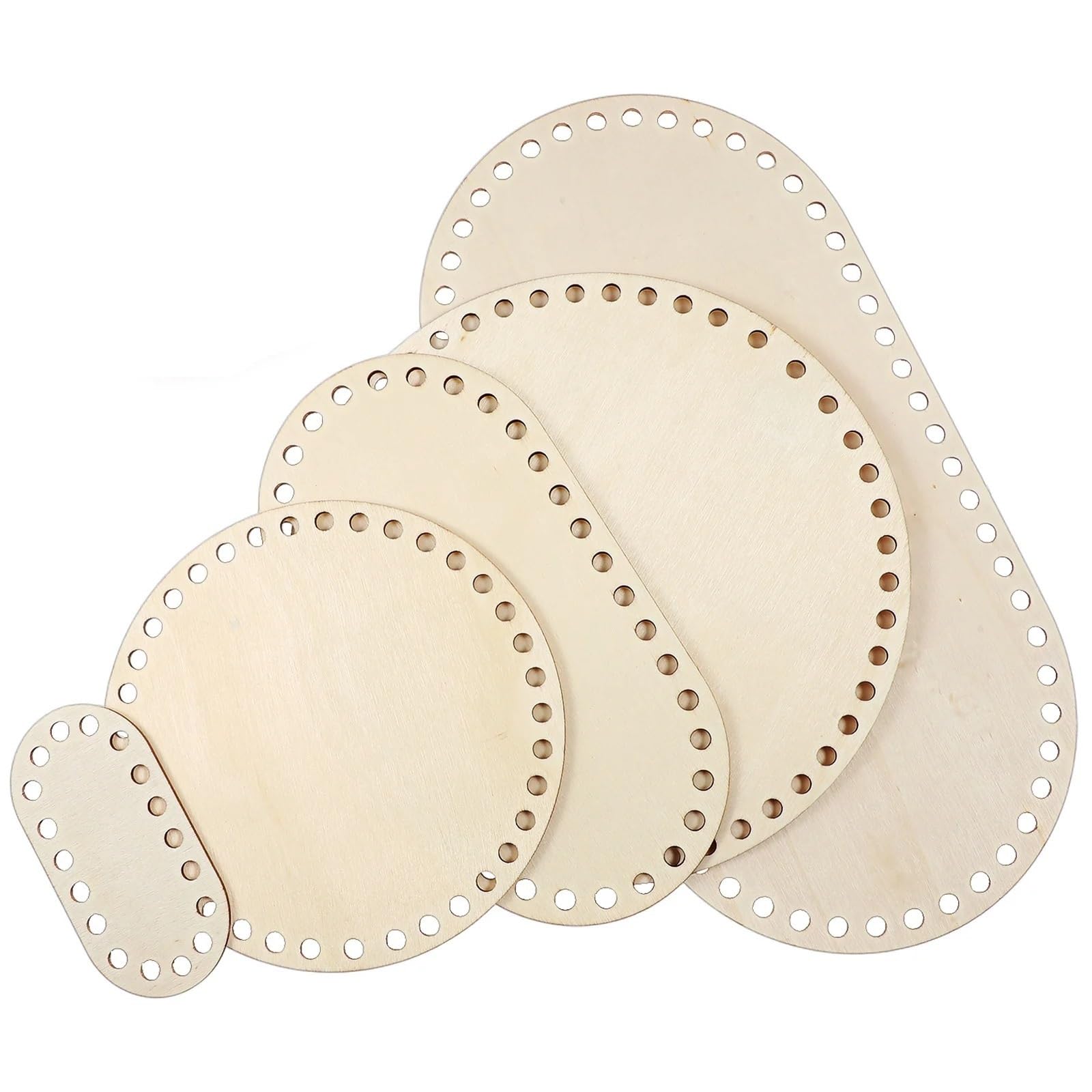Xinglongs Wooden Basket Bottom 10Pcs Solid Wood Crochet Basket Base Oval Round Pre Drilled Holes Sturdy Accessories Knitting Bottom