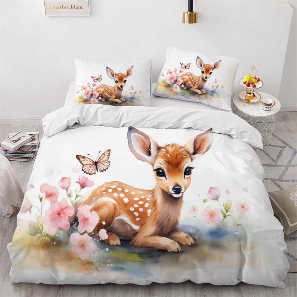 King Size Duvet Cover King Sized Quilt Cover and 2 Pillowcases 50x75 cm with Zipper Fawn Kids Teen Boys and Girls Bedding Set