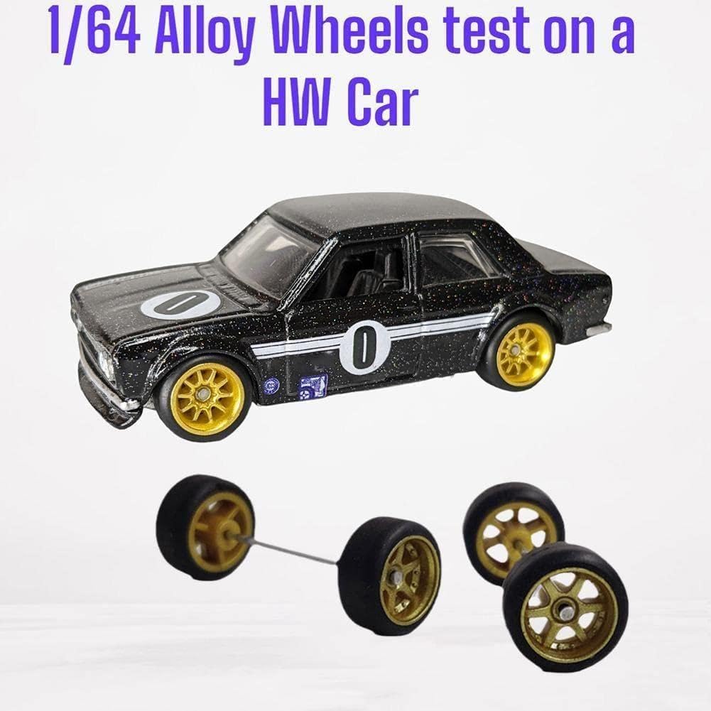 A Pair White Alloy 1:64 Wheels,Scale Alloy Wheels Rubber Tires,Model Alloy and Accessories Tires Wheel Rubber Tire and Wheel Sets Wheels and Tires