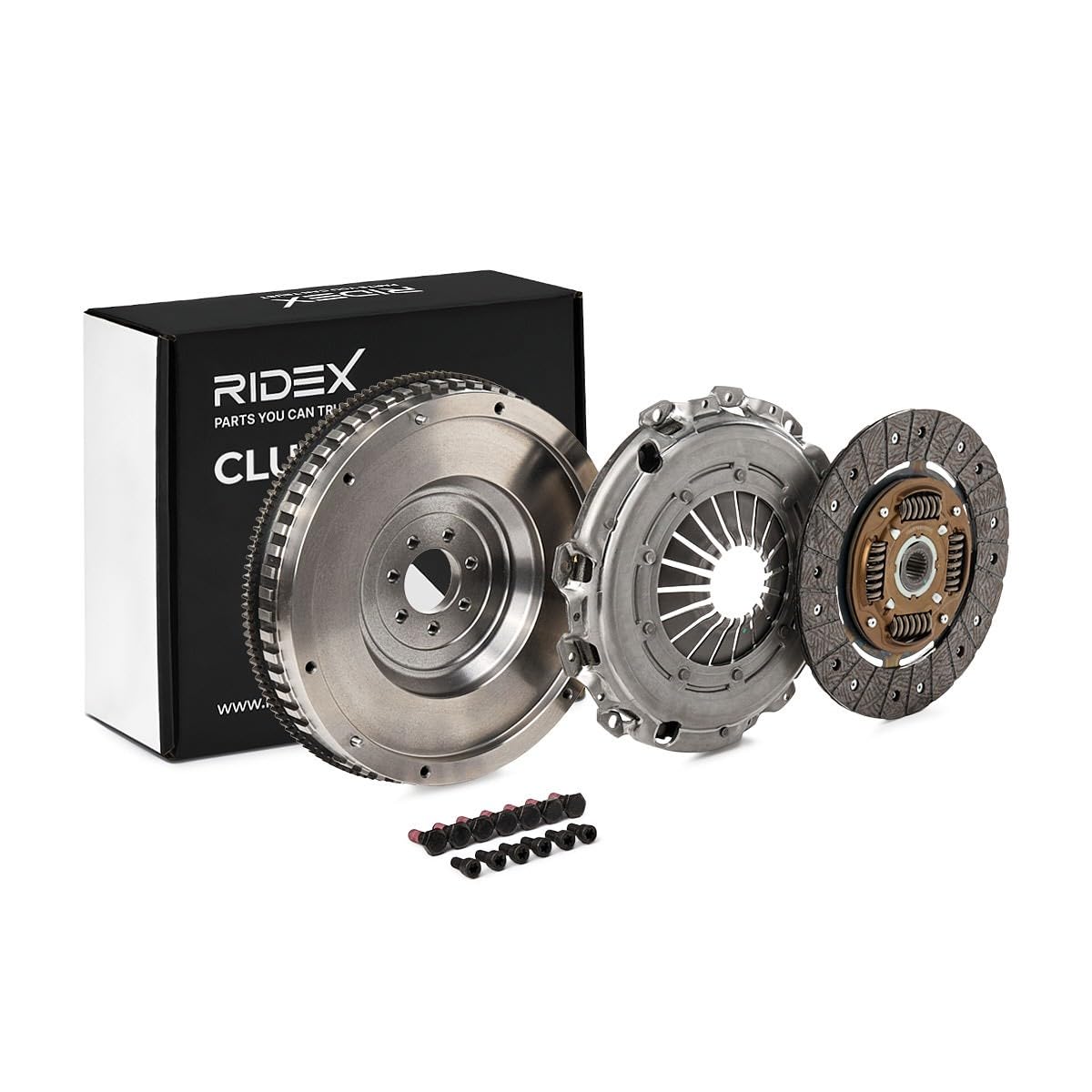 RIDEX 479C0053 Kit de embrague con volante monomasa sin desembrague central con placa de apriete de embrague con juego de tornillos No se requiere una herramienta especial para montaje con volante