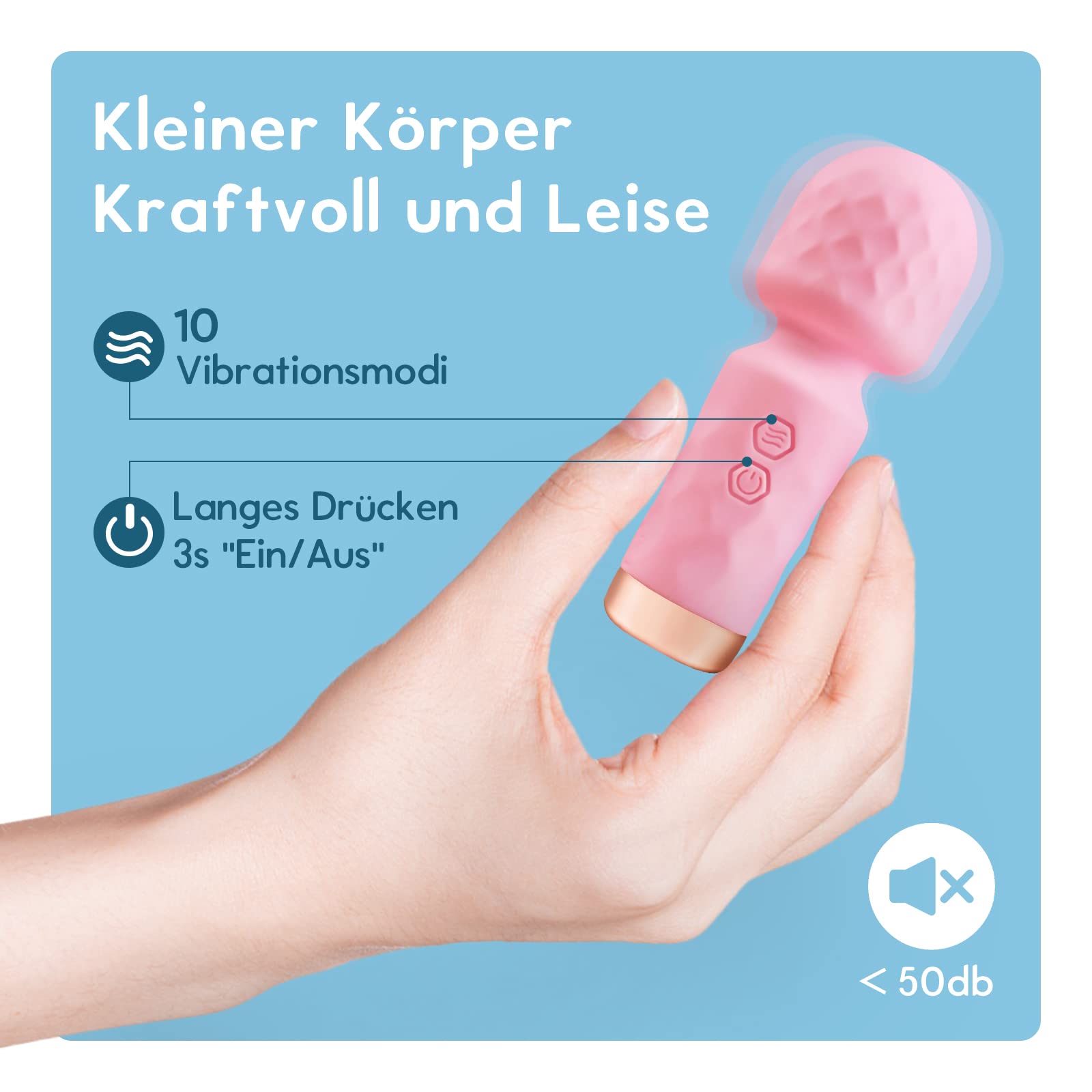 Mini Starke Massagestab, Silikon Massagegerät mit 10 Vibrationsmodi und Masturbieren für Männer Elektrisch, Masturbator Sex Spielzeug für die Männer