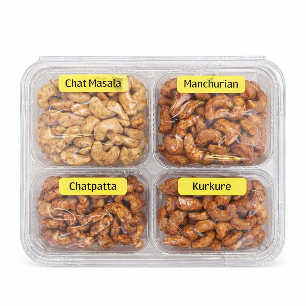 Assorted Flavoured Roasted Cashews Gift Pack | Chat Masala, Manchurian, Chatpata & Kurkure Flavours | Premium Crunchy Kaju Snack Box | Ready to Eat Dry Fruits Gift Pack-image-7