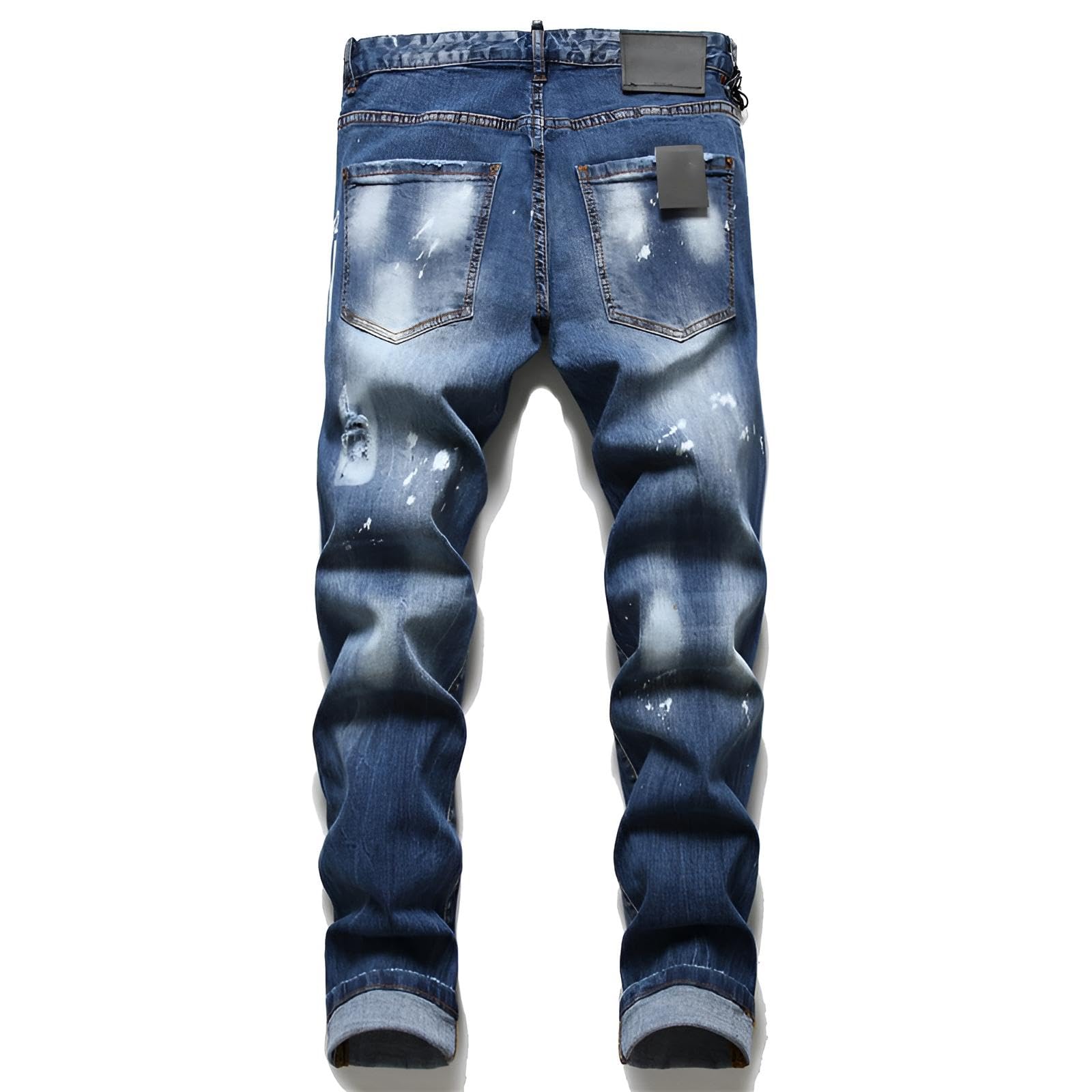 Jeans Uomo Slim Fit Strappati - Pantaloni in Denim Elasticizzato con Spruzzi di Inchiostro, Stile Urban e Streetwear Y2K