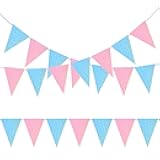 ASTARON 2 Pack Gender Reveal Bunting Blue & Pink Banner for Gender Reveal Party Supplies Baby Shower Decorations Boys Girls Birthday Party Decorations