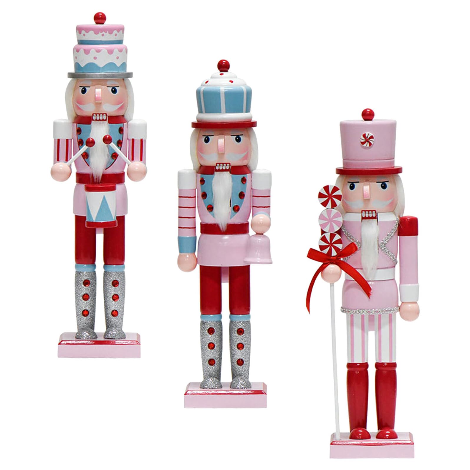 Figurines Casse-Noisette en bois pastel 38 cm pour décoration de table de Noël Uonlytech