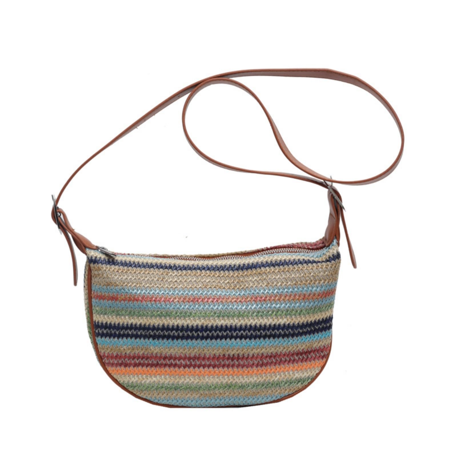 Bolso bandolera de paja para mujer con cierre de cremallera y tamaño pequeño 7