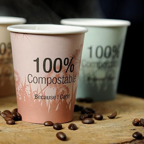 Miniatura 3 de Abena Tazas de café de papel desechables 100% compostables CPLA para temperaturas más calientes, multicolor, 12 onzas  50 unidades