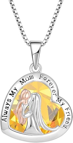 Collar de plata de ley 925 para madre e hija, collar de corazón de amor, regalos de cumpleaños de parte de la hija, piedra natal Always My Mother