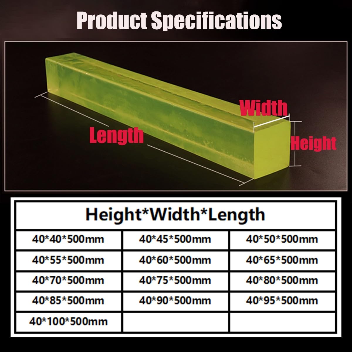 PU Vierkantstäbe 500mm Lange 40x40mm-100mm Hochflexibler Polyurethan-Stab Stoßdämpfer Dichtung Gummi Kunststoff Stäbe Fur Industrielle Maschinen Teile Heim DIY(40 * 60 * 500mm)