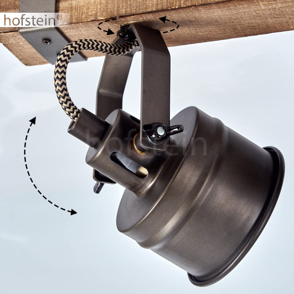 HOFSTEIN Deckenleuchte Pehefito, verstellbare Deckenlampe aus Metall/Holz in Schwarz/Braun, Leuchte im Industrial/Retro/Vintage-Design mit Holzbalken, 4 x GU10, Wohnzimmer, Esszimmer, Schlafzimmer