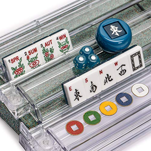 Yellow Mountain Imports American Mahjong Set, Oceana With Heather Teal Soft Case - All-In-One Racks With Pushers, Wright Patterson Scoring Coins, Dice, & Wind Indicator #TOP1