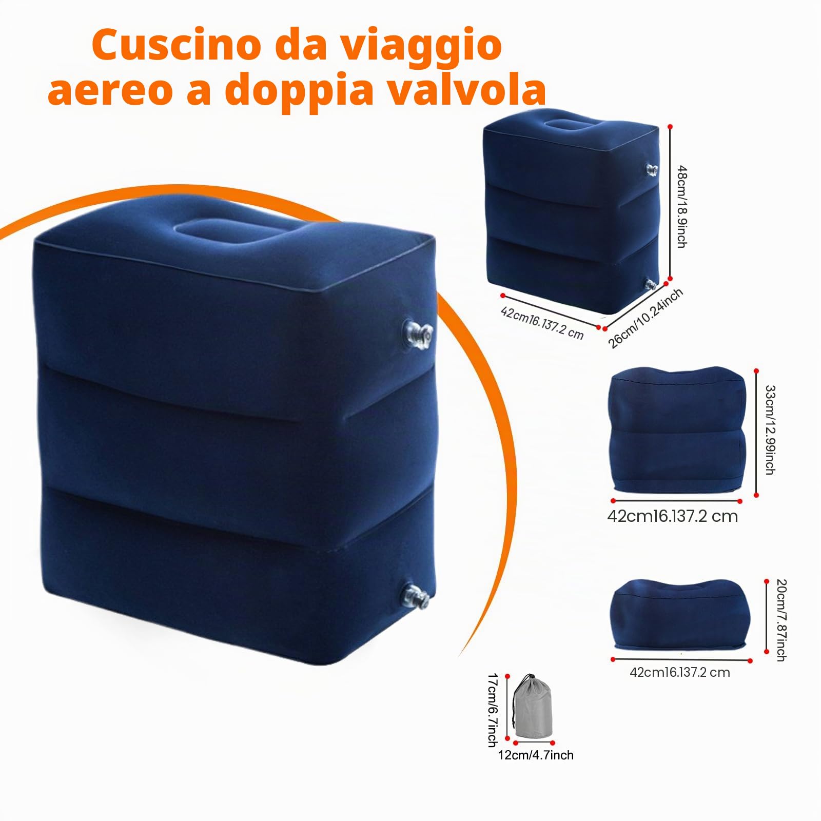 Poggiapiedi Gonfiabile da Viaggio, cuscini regolabili in altezza, Cuscino da Viaggioper Bambini, Cuscino da Viaggio per Dormire in Aereo, per viaggi dormire su auto, volo, treno veloce, blu