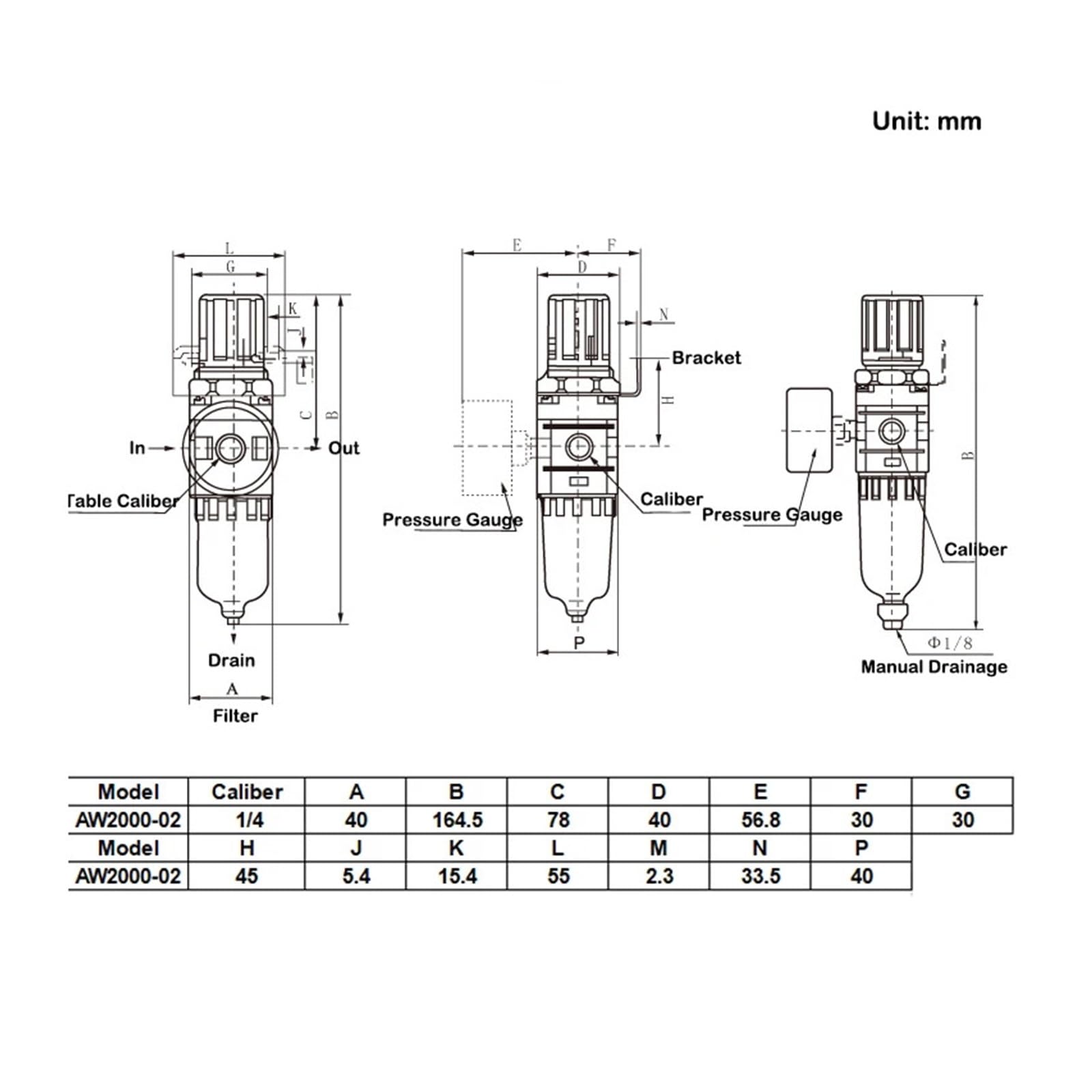 Nucleo di rame AW2000-02 Compressore pneumatico Filtro aria Filtro fonte trattamento regolatore di pressione (AW2000-02 C PC12-02)