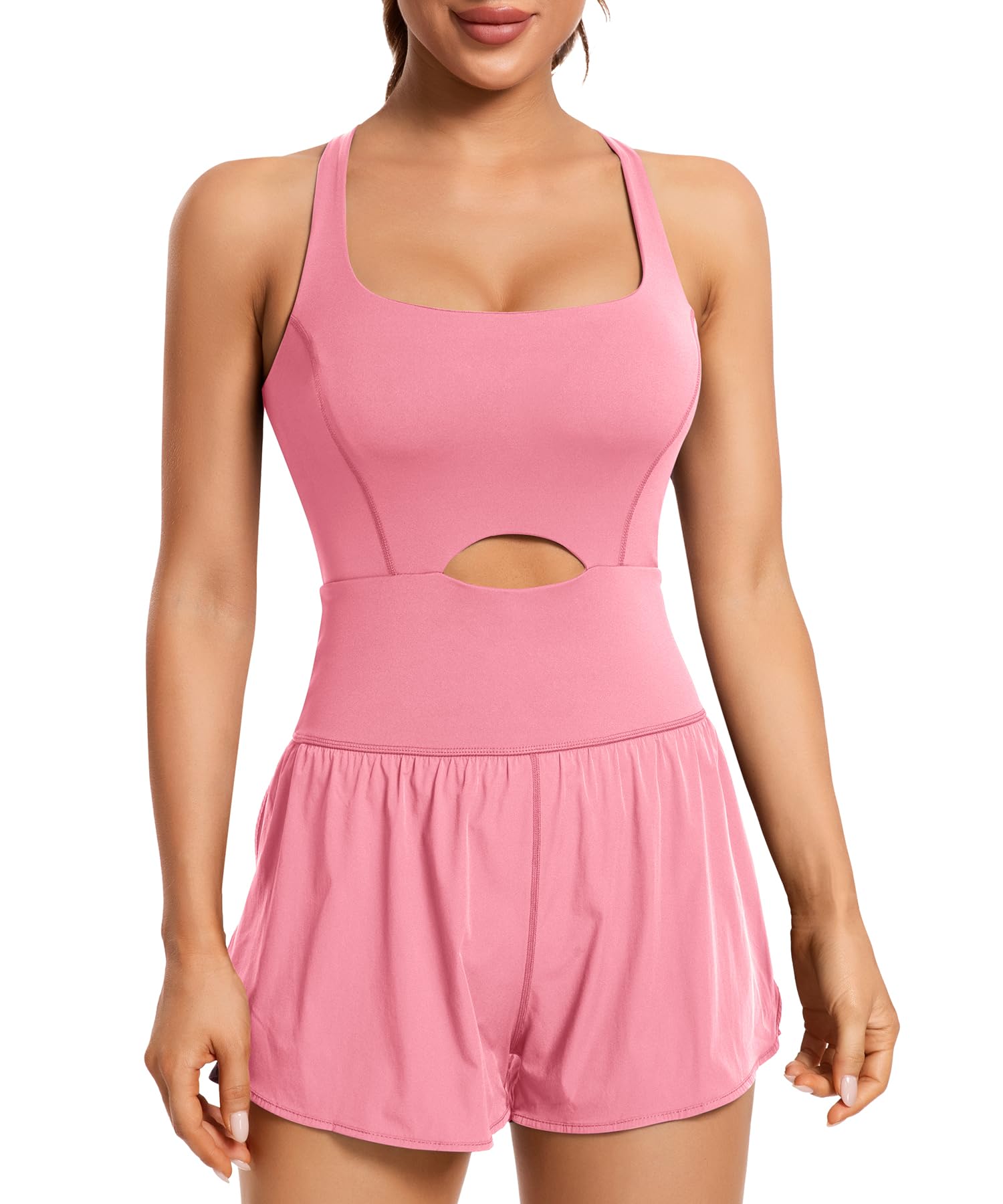 RaxnodeAthletic Rompers Jumpsuits for Women - One Piece Fitted Onesie Overalls for Workout Yoga Sports