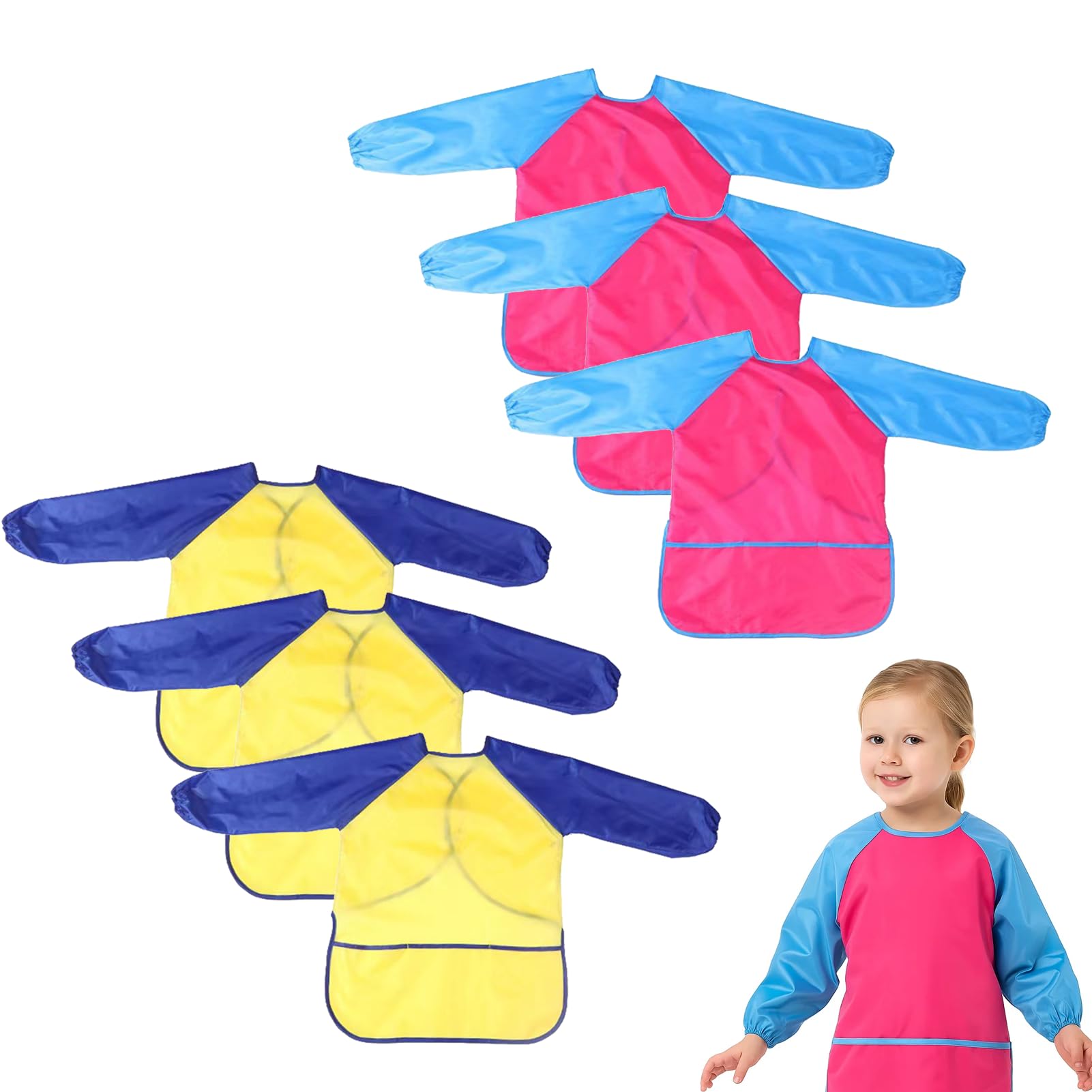 Girihe 6 PCS Childrens Aprons for Painting, Painting Apron Toddler 2-4 Waterproof Children Toddler Art Smock Kids Paintting Apron for Paintting Cooking Eating Arts and Crafts