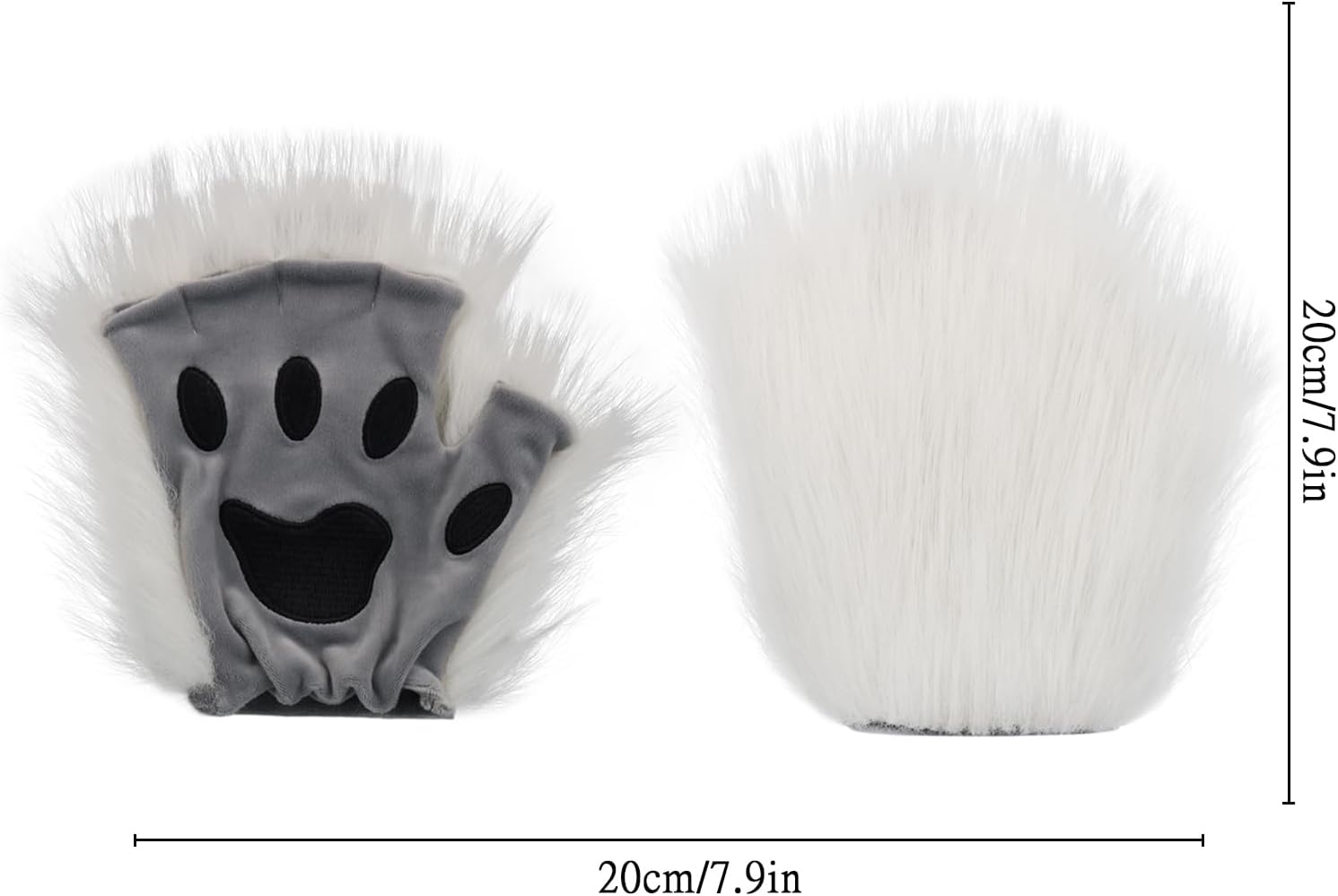 Faux Fur Fox Tail Cat Mask Paw Gloves and Leather Choker Costume Accessories Set for Halloween Cosplay Parties - Image 5