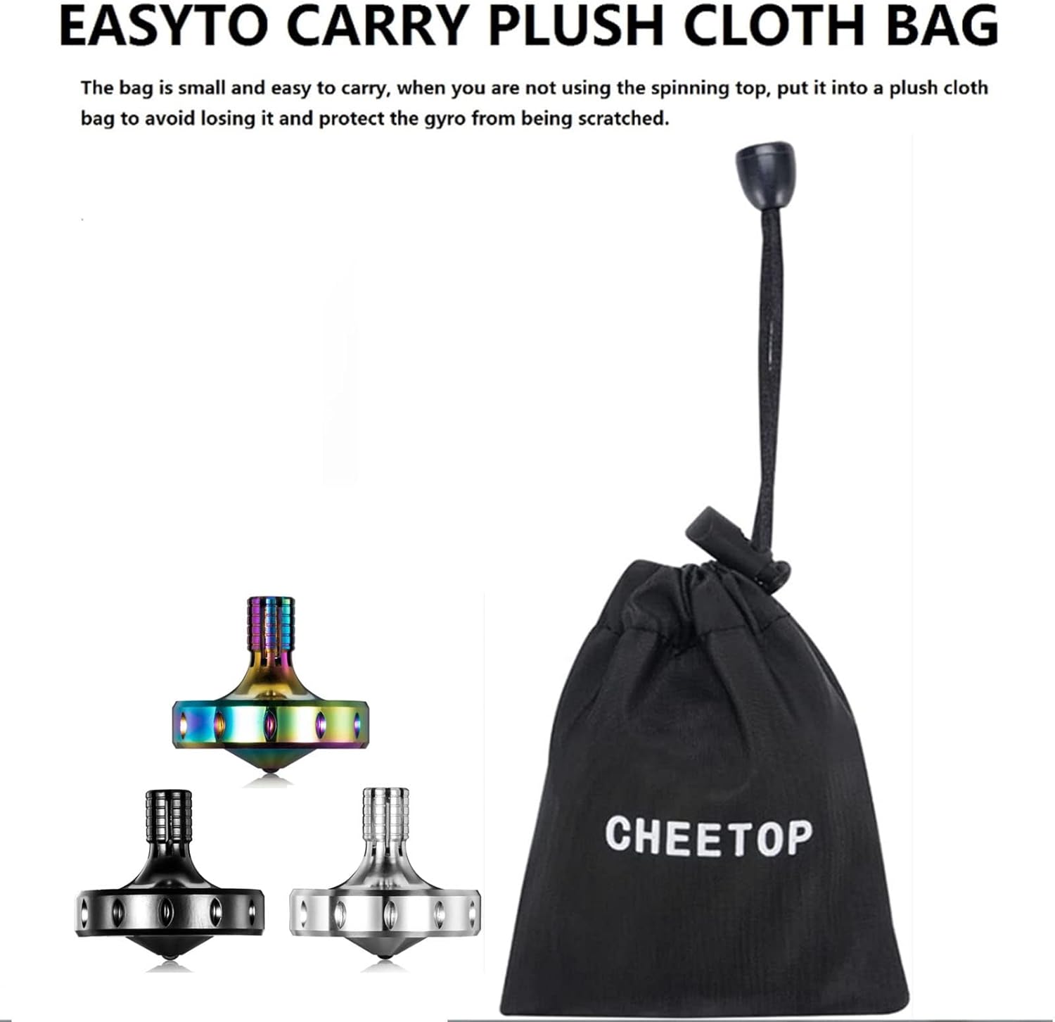 Precision Metal Spinning Top, Long Lasting Spin Time and Perfect Balance, Skilled Adult Easily Exceed 10 Mins, Portable Stainless Steel EDC Desktop Toys (3PCS L, Black+Silver+Iridescent)