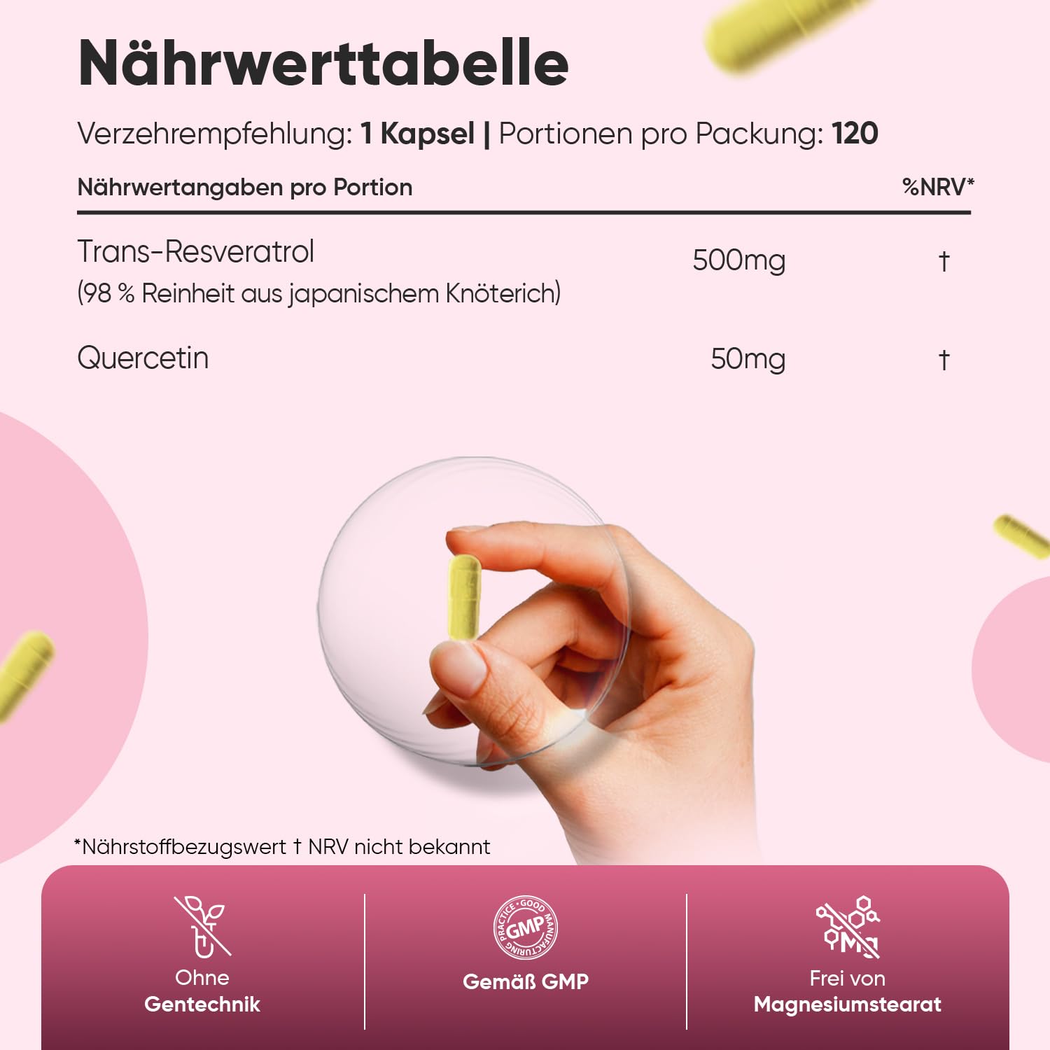 Trans - Resveratrol mit Quercetin 550 mg - 98% Reinheit aus japanischem Knöterich - 4 Monate Vorrat - 120 vegane Kapseln - 1 Kapsel Täglich - Frei von Magnesiumstearat - WeightWorld | 550 mg Trans Resveratrol 98% und Quercetin-Komplex, japanisches Polygon