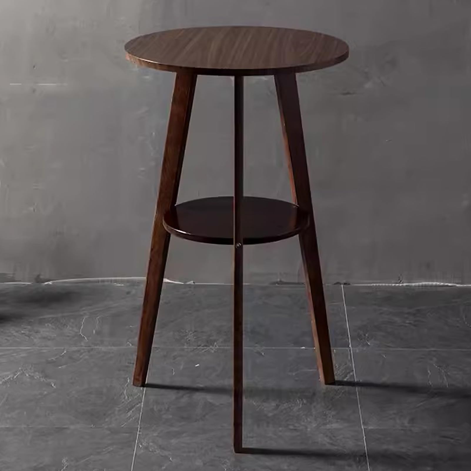 Tavolo da pub in legno alto rotondo a 2 ripiani, per piccoli spazi, cucina e sala da pranzo, elegante tavolo da bistrot compatto con soluzioni di archiviazione