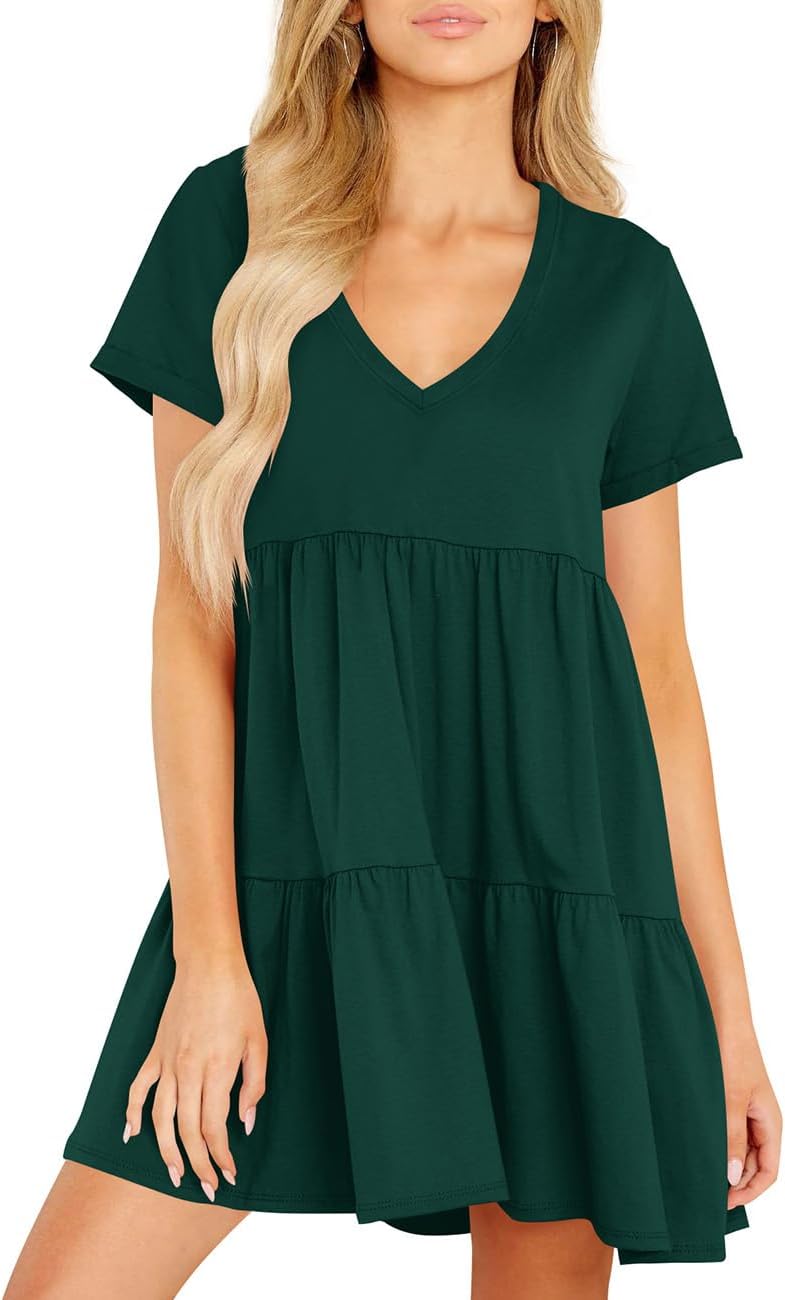 Cosonsen Womens Summer Casual Dresses 2025 Short Sleeve V-Neck Tshirt Dress Flowy Babydoll Dress - Image 4