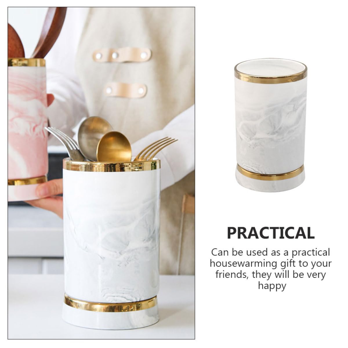 ULTECHNOVO Porte-baguettes en Céramique Décoratif Motif Marbre pour Organiser Ustensiles Cuisine, Rangement Pratique Comptoir, Design Moderne et Élégant pour Maison