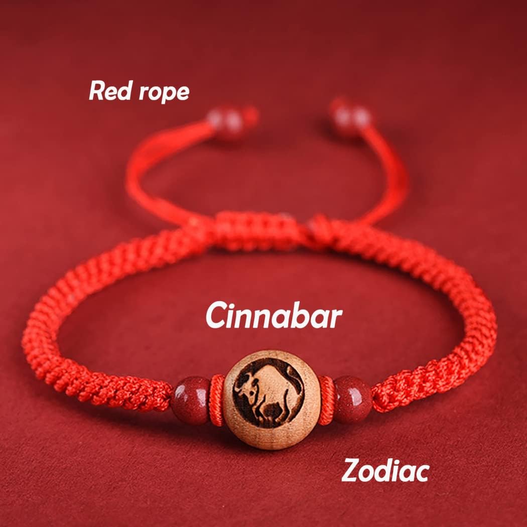Pulsera Feng Shui, Riqueza, Piedra Cinabrio, Encanto Animal del Zodíaco Chino, Pulsera de Cristal de Chakra de Hilo Rojo, Amuleto de Buena Suerte