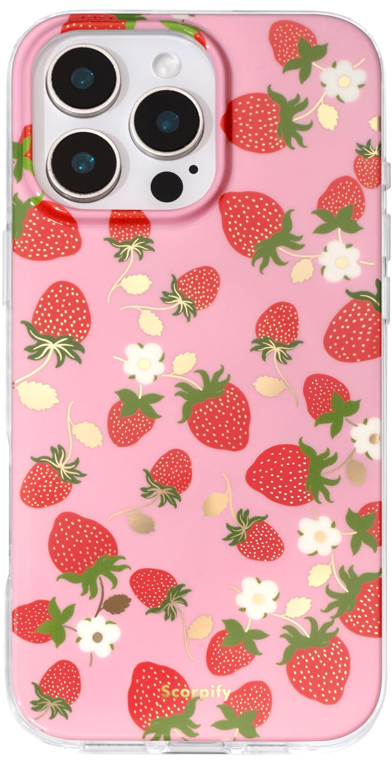 SCORPIFY for iPhone 16 Pro Max Case [Compatible with MagSafe] with Strawberry Party Fruit Design, Cute Floral Magnetic Phone Cover for Women Girls,