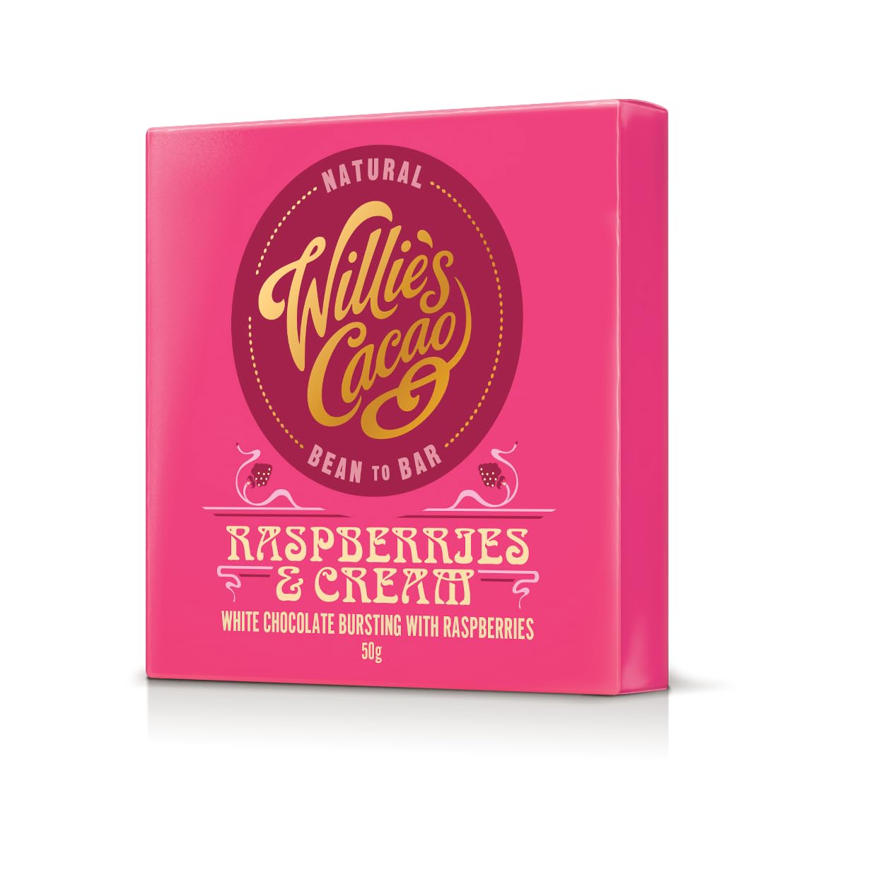 Willie's Cacao Bar - Raspberries and Cream, White Chocolate bursting with Raspberry - 50g - Artisan made