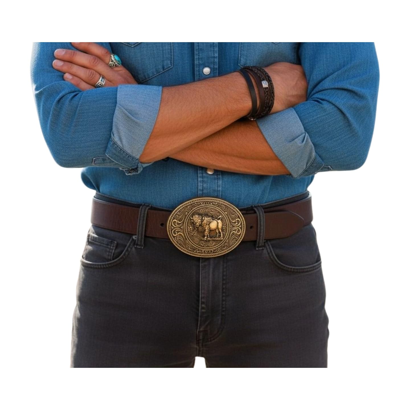 Men Women Antique Gold Metal Belt Buckle Buffalo Cowboys Western Fashion Bull Rodeo, Antique Gold, One size