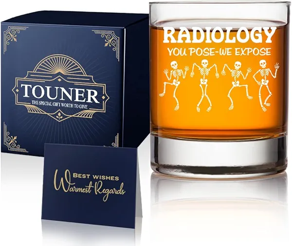 TOUNER Radiology You Pose We Expose Old Fashioned Whiskey Glasses, Funny Skeleton Birthday Gift for X-Ray Orthopedics Doctor, Nurse, Radiology Rad Tech Radiologist Retirement Gifts for Doctor
