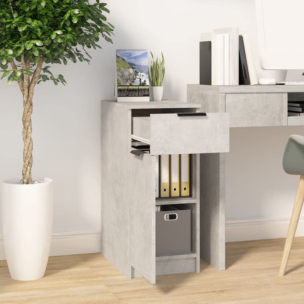 Armadietto da Scrivania Grigio Cemento 33,5x50x75 cm in Legno Multistrato con Cassetto e Scomparti, Mobile da Ufficio Organizzatore per Documenti e Libri, Design Minimalista