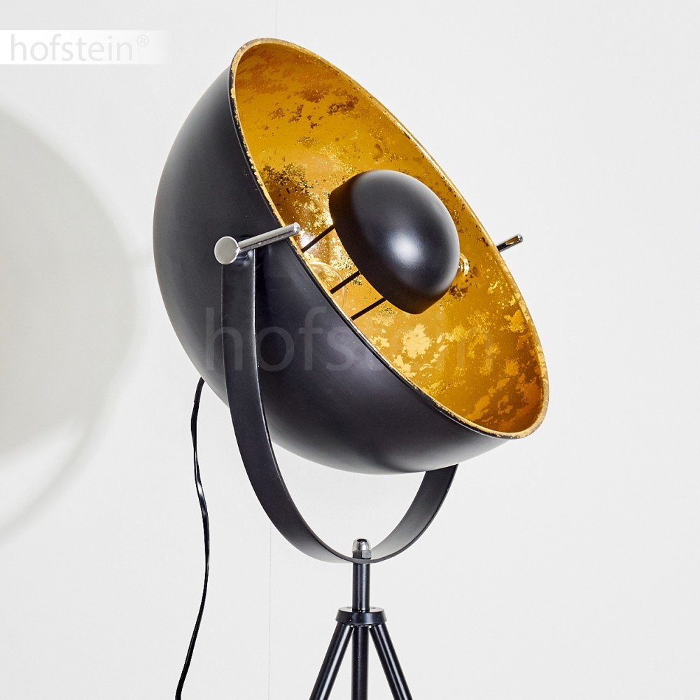 Stehleuchte Saturn, Vintage Stehlampe mit Lampenschirm in Gold/Schwarz aus Metall, Ø 43 cm, verstellbare Bodenleuchte im Retro-Design, ohne Leuchtmittel