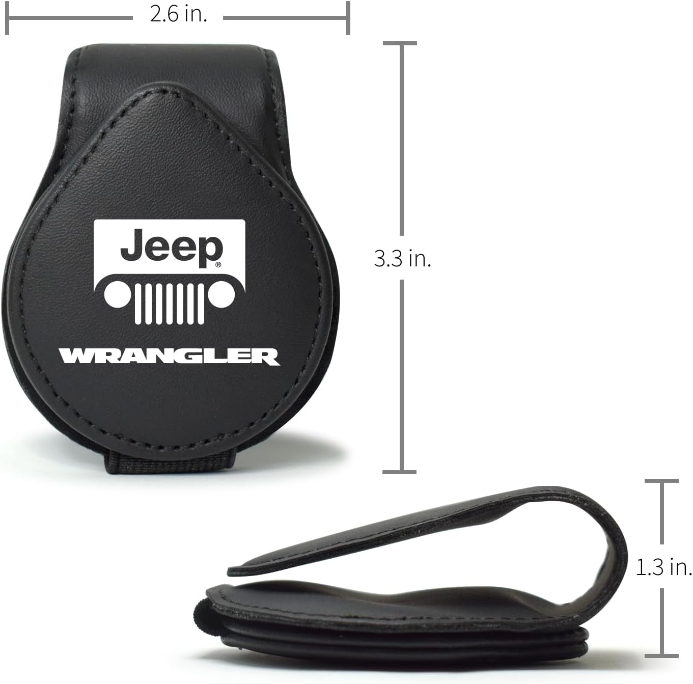 iPick Image for Jeep Wrangler Logo Black Leather Magnetic Sunglass Holder Car Sun Visor Mount Clip - Official Licensed