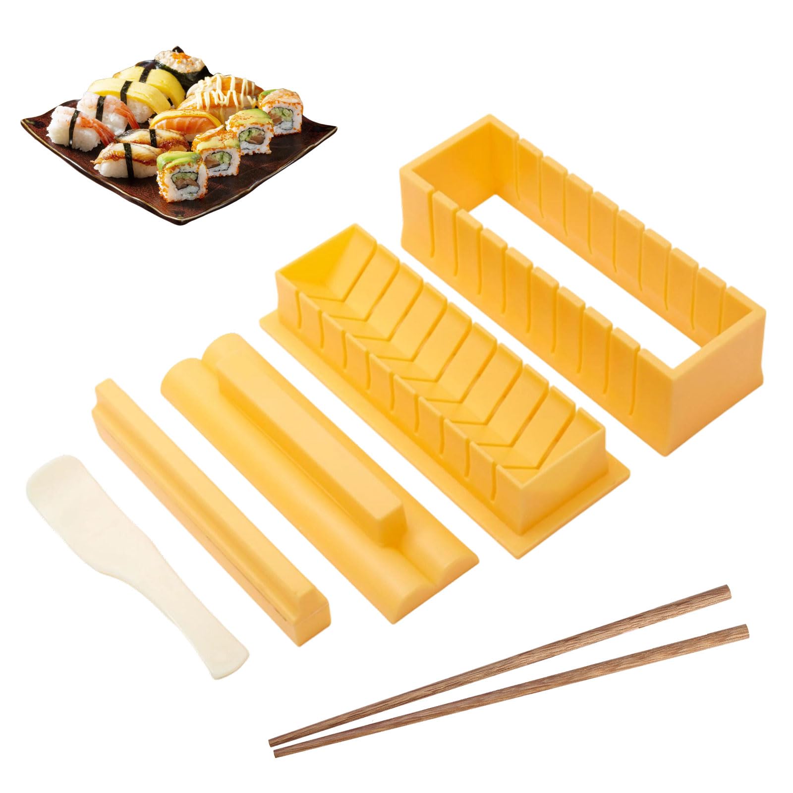 Kit Sushi Fai da Te, Stampo per Sushi con Bacchette e Cucchiaio, Sushi Maker per Sushi Tondo Perfetto, Kit Sushi Completo per Principianti, Accessori Sushi in Plastica Alimentare