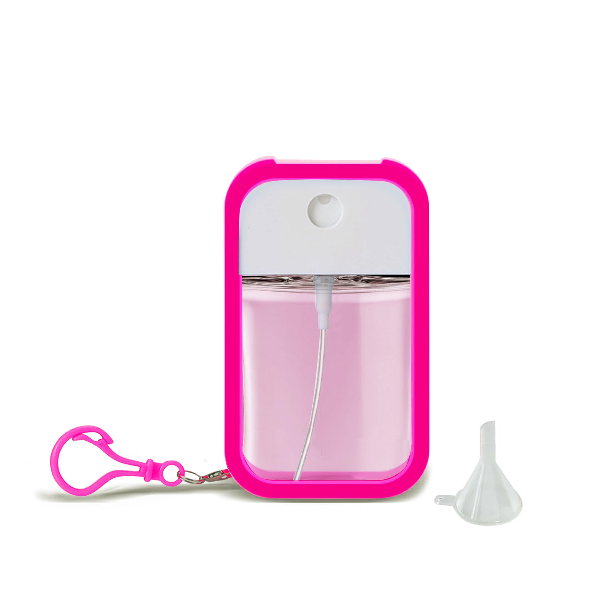 Refillable Hand Sanitizer Spray Bottle Keychain - 1oz / 50ml Leakproof Empty Spray Bottle with Silicone Case, Funnel & Clip,Portable Mini Travel Sanitizer Holder for Purse, Pocket, Gym Bag
