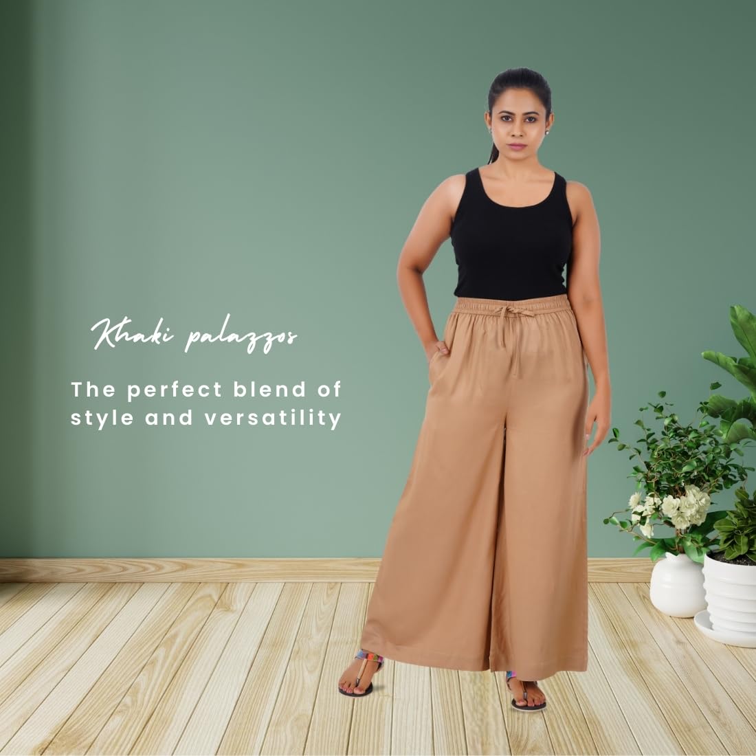 Happy Bunny Elegante pantalón Palazzo de rayón fluido para mujer, cintura elástica cómoda, ajuste regular, longitud completa con bolsillo lateral, ideal para oficina, fiesta y actividades al aire