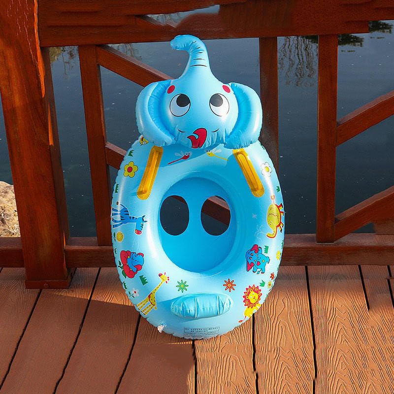 Image of Kids Elephant Shape Swimming Tube Ring Air Blowing Inflatable Cartoon for Summers Holidays Vacations Pool Parties 2 to 8 Years Children Boy Girl Toddlers Birthday Present Returns Gift
