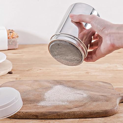 Miniatura 3 de Coctelera de acero inoxidable en polvo y azúcar, sal y pimienta, condimentos y especias con tamiz de tapa para canela, cacao y palomitas de maíz