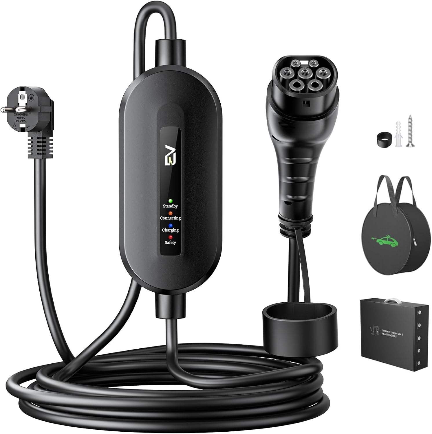 EVJUICION Electric Car Charger [3.68 kW, 16 A, IP67] EV Charger Type 2 Plug and Charge, 6 Metres Portable Electric Car Charging Cable Type 2 Fast with Bag IEC 62196-2