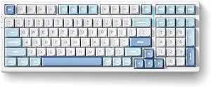 Teclado inalámbrico para juegos MCHOSE G98 PRO, teclado mecánico con conexión trimodo, estructura de juntas personalizadas intercambiables en caliente, interruptores lineales prelubricados, teclas PBT de doble inyección, retroiluminación LED RGB, azul y blanco.