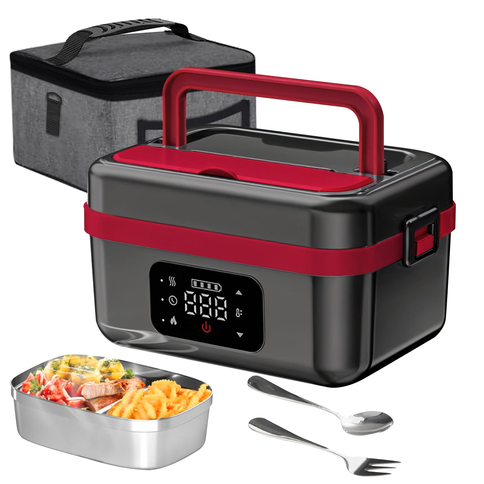 JingHua Cordless Electric Heated Lunch Box for Men Women, 1L Rechargeable Lunch Box Self-Heating Food Warmer with Keep Warm Function Ideal for Indoor Outdoor Work Office Camping Travel