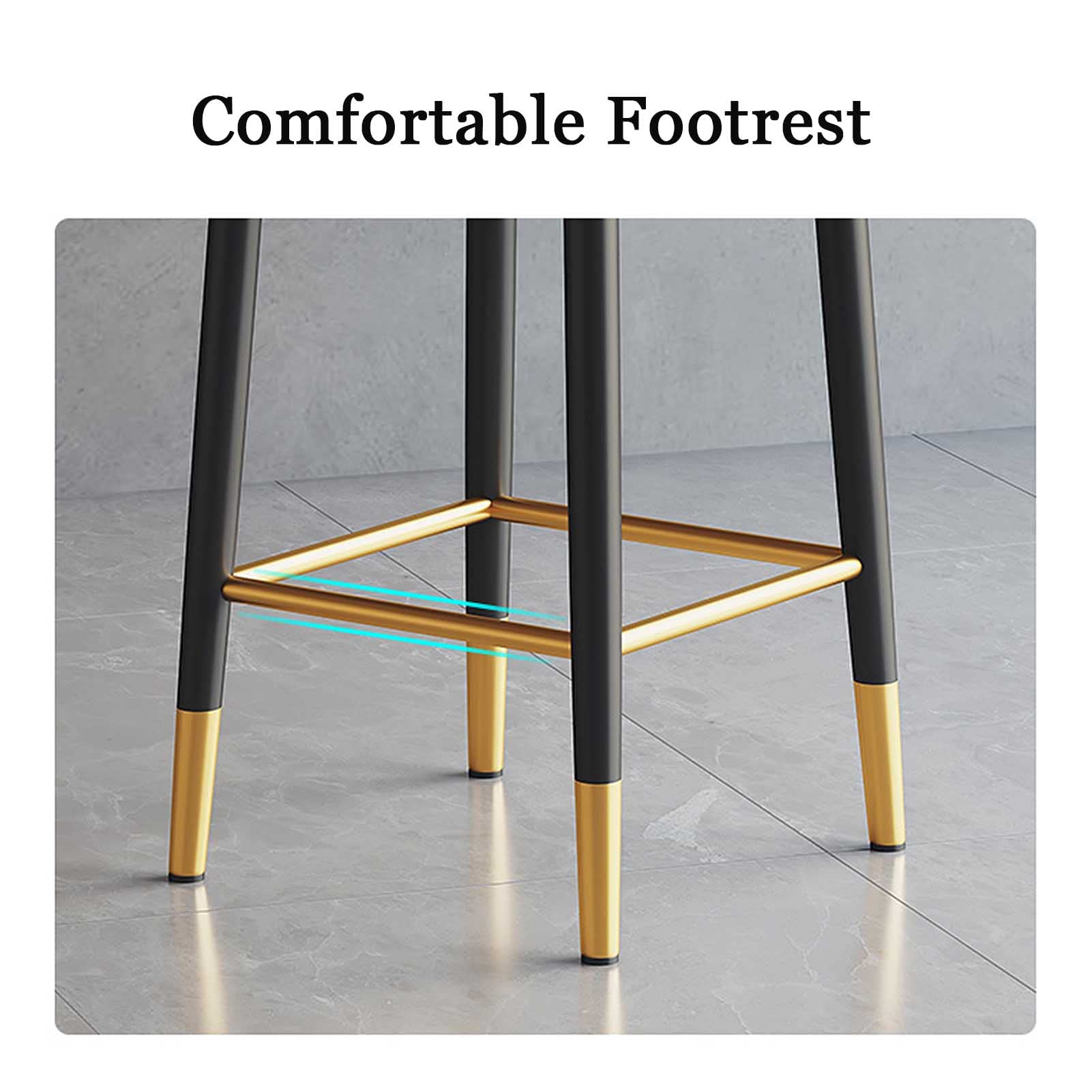 LUE BONA Set Di 2 Sgabelli Da Bar 61 Cm, Ecopelle Grigio Chiaro, Con Gambe In Metallo Bianco, Senza Schienale, Per Cucina E Isola