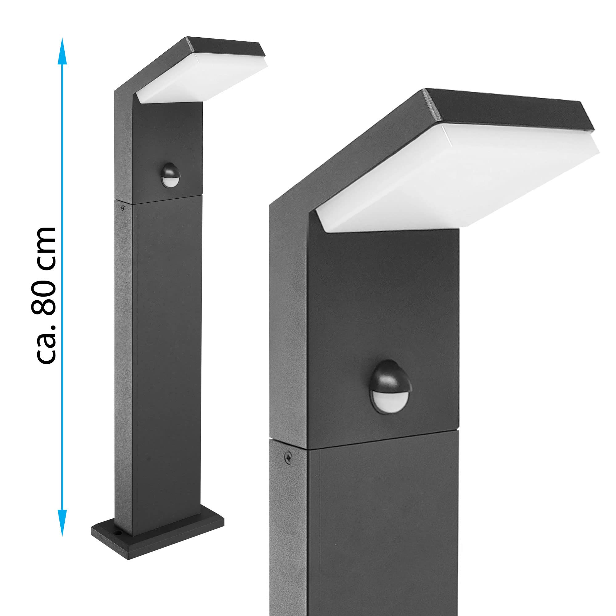Maxkomfort Standleuchte Außenleuchte mit Bewegungsmelder Wegbeleuchtung LED Schwarz IP44 Außenbeleuchtung Garten moderne 80cm Standlampe aus Aluminium 1505A1-800