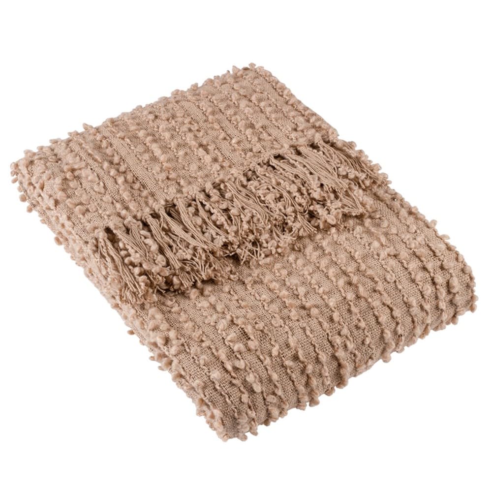 Furn. Arvo Woven Tasselled Throw – Modern Woven Texture (Plaster – 130 x 180 cm)