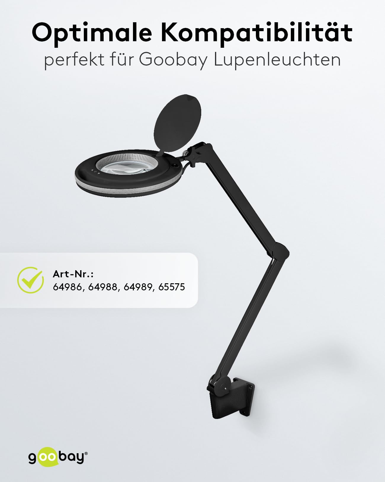 Goobay 64991 Uchwyt Ścienny do Lampy z Lupą, Roboczej i Stołowej - Mocowanie do Lamp Biurkowych i Kosmetycznych - Czarny