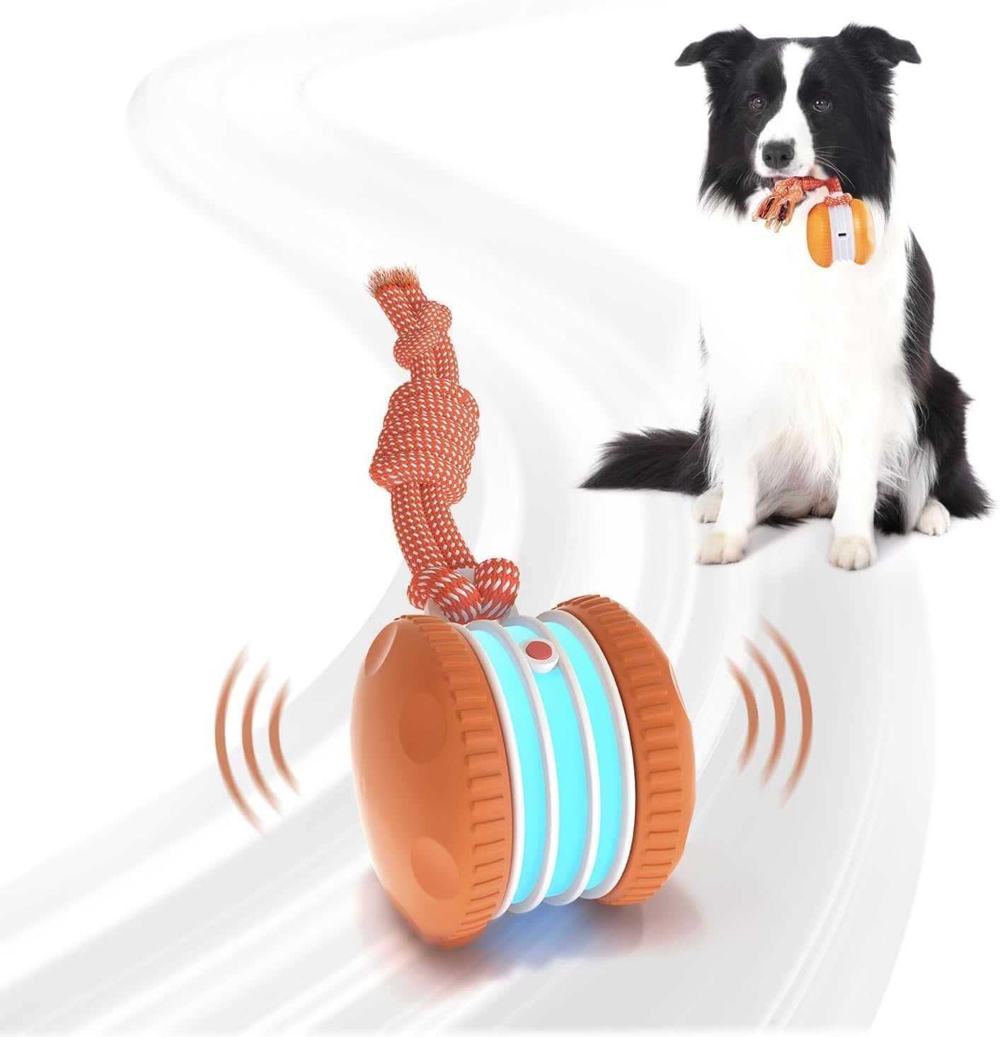 Wenearn Interactive Pet Toy, Automatic Rolling Ball with Rope, 2 Speed Modes, Durable Rechargeable Dog Toy for Small Medium Large Dogs, Indoor Play Boredom Relief for Pets (Orange) (Orange) — image 1